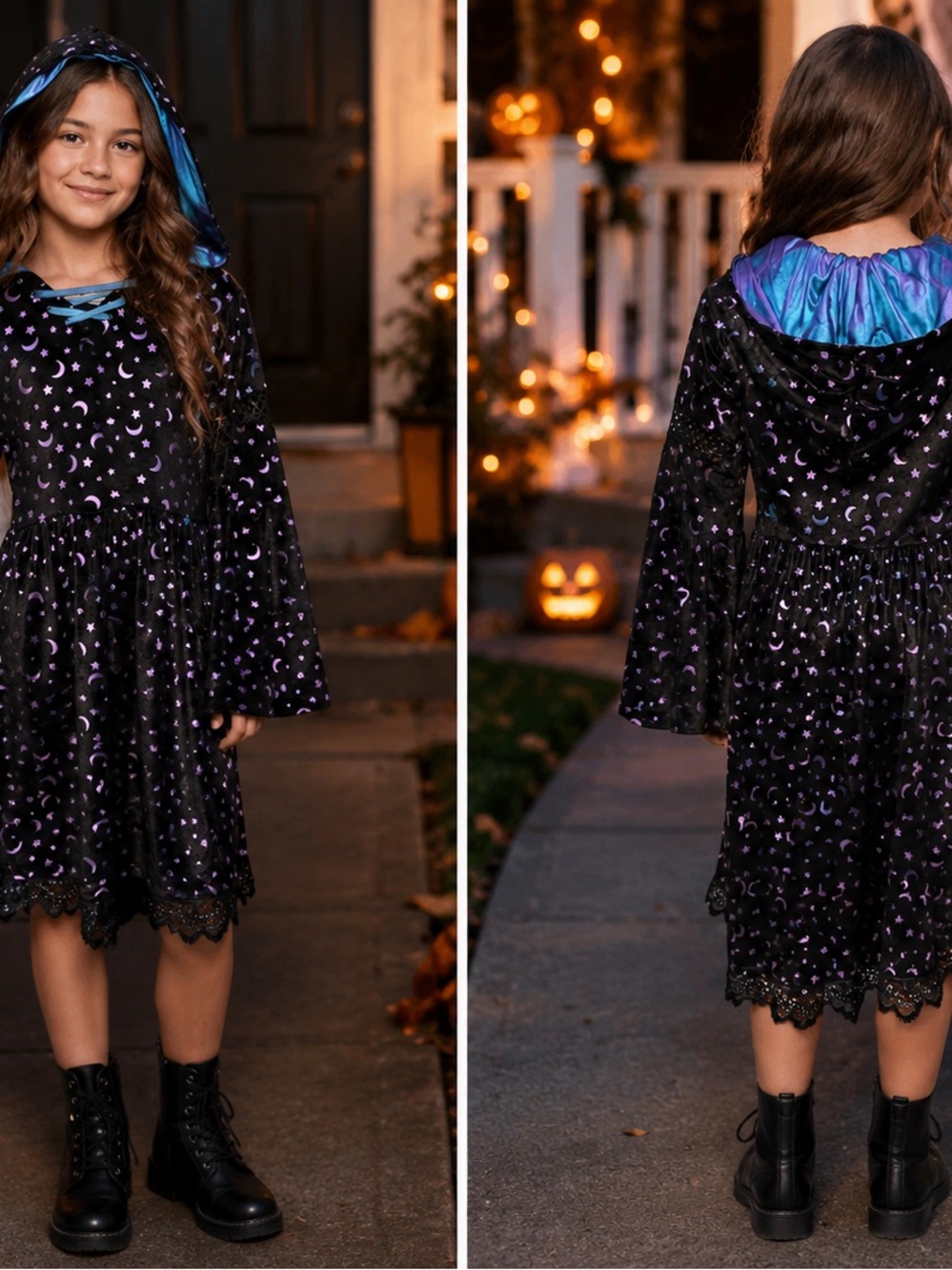 Girls' Black & Purple Moonlight Hooded Costume Dress